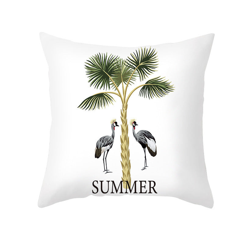 HKM-414483 Tropical Plants Printed Pillowcase in Summer Peach Skin Fabric for Living Room 45x45cm