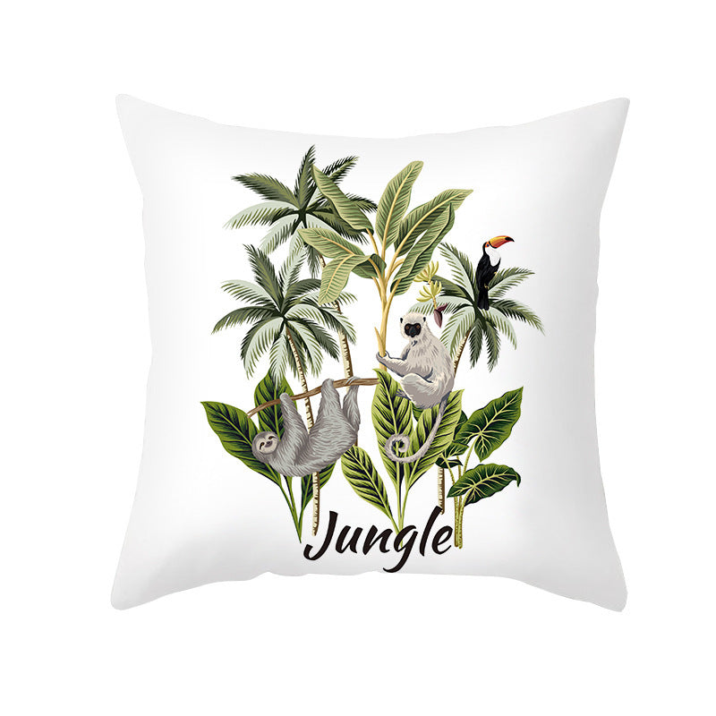 HKM-414483 Tropical Plants Printed Pillowcase in Summer Peach Skin Fabric for Living Room 45x45cm
