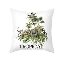 HKM-414483 Tropical Plants Printed Pillowcase in Summer Peach Skin Fabric for Living Room 45x45cm