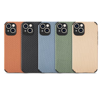 HKM-414675 Simple Solid Color Mobile Phone Case with Carbon Fiber Design for iPhone Models