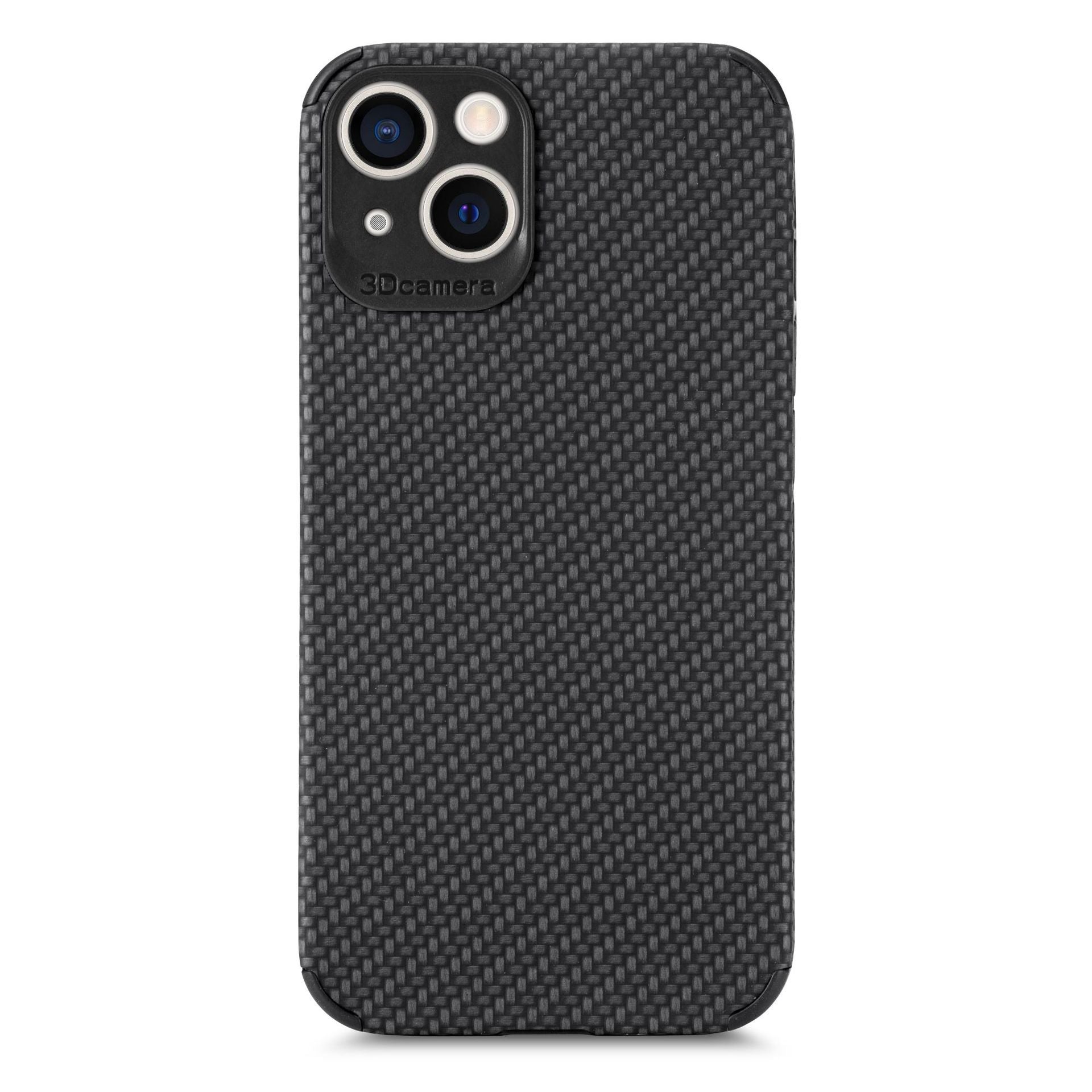 HKM-414675 Simple Solid Color Mobile Phone Case with Carbon Fiber Design for iPhone Models