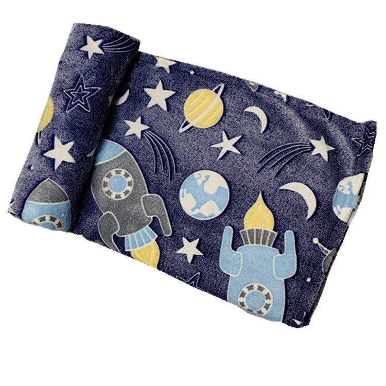 HKM-414739 Luminous Rocket Flannel Blanket - Cozy Polyester Blanket 100x120cm