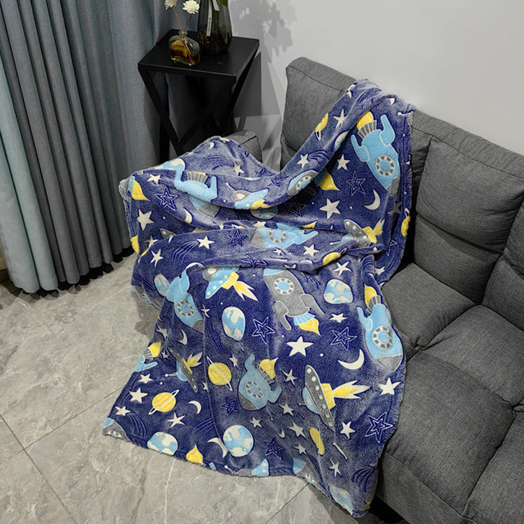 HKM-414739 Luminous Rocket Flannel Blanket - Cozy Polyester Blanket 100x120cm