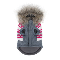 HKM-415187 Gray Dog Coat with Fur Collar - Stylish Two-Legged Trench Coat