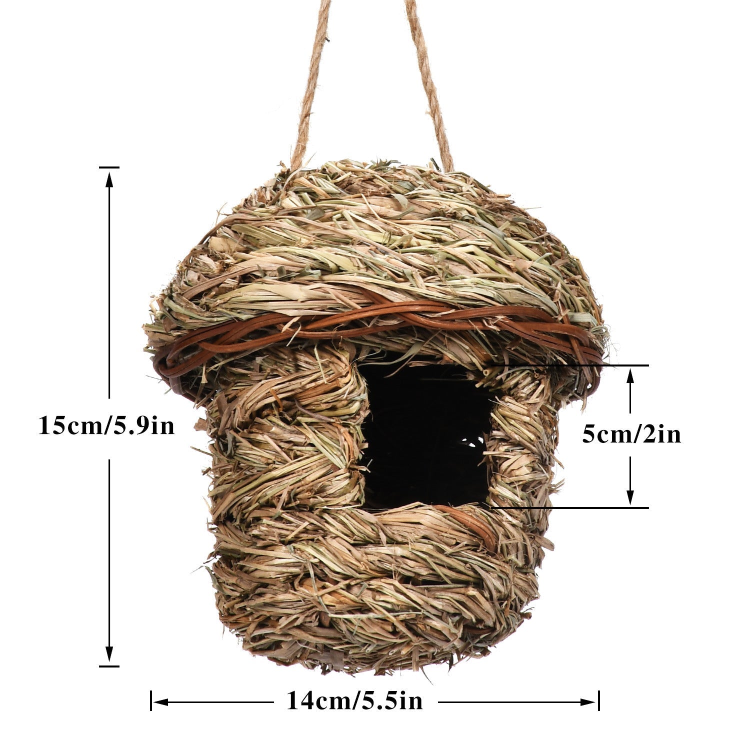 HKM-415507 Handmade Natural Color Straw Bird Nest for Small Birds - Green and Yellow Grass, Black Grass