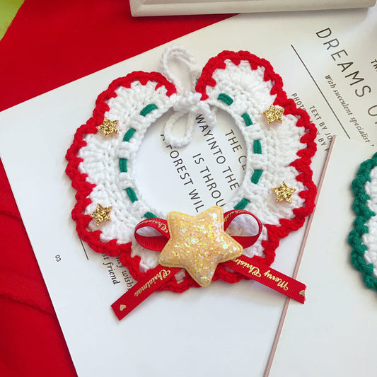 HKM-415571 Handmade Wool Pet Collar for Christmas - Festive Colors & Sizes S/M