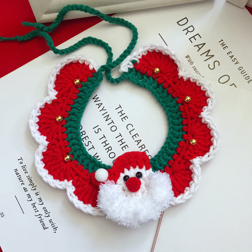 HKM-415571 Handmade Wool Pet Collar for Christmas - Festive Colors & Sizes S/M