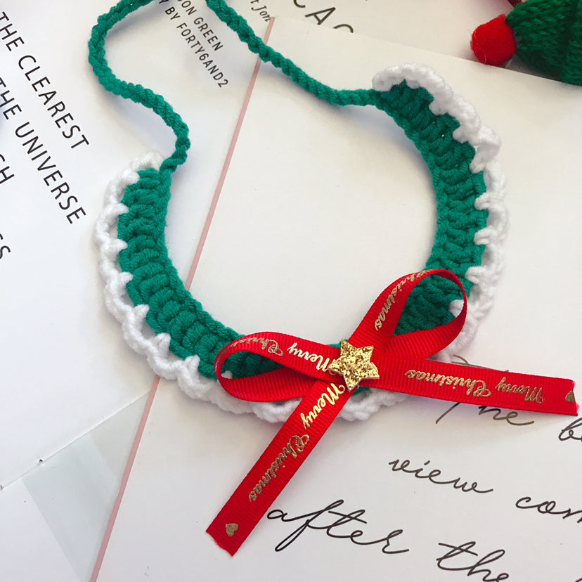 HKM-415571 Handmade Wool Pet Collar for Christmas - Festive Colors & Sizes S/M