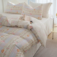 HKM-415571 Washed Cotton Cartoon & Floral Bed Sheet Set - Three or Four-Piece Options