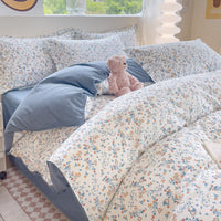 HKM-415571 Washed Cotton Cartoon & Floral Bed Sheet Set - Three or Four-Piece Options