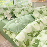 HKM-415571 Washed Cotton Cartoon & Floral Bed Sheet Set - Three or Four-Piece Options