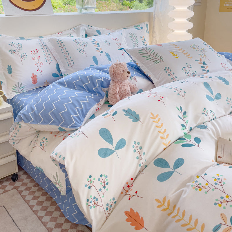 HKM-415571 Washed Cotton Cartoon & Floral Bed Sheet Set - Three or Four-Piece Options