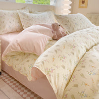 HKM-415571 Washed Cotton Cartoon & Floral Bed Sheet Set - Three or Four-Piece Options