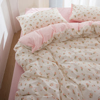 HKM-415571 Washed Cotton Cartoon & Floral Bed Sheet Set - Three or Four-Piece Options
