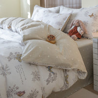 HKM-415571 Washed Cotton Cartoon & Floral Bed Sheet Set - Three or Four-Piece Options