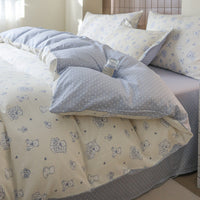HKM-415571 Washed Cotton Cartoon & Floral Bed Sheet Set - Three or Four-Piece Options