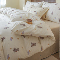 HKM-415571 Washed Cotton Cartoon & Floral Bed Sheet Set - Three or Four-Piece Options