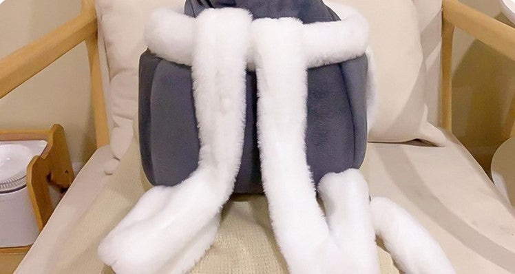 HKM-415763 Cute Japanese and Korean Style Plush Cat Backpack - Soft Velvet Material, Multiple Colors Available