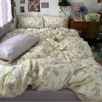 HKM-415891 Retro Floral Cotton Bedding Set - Available in Multiple Sizes and Styles