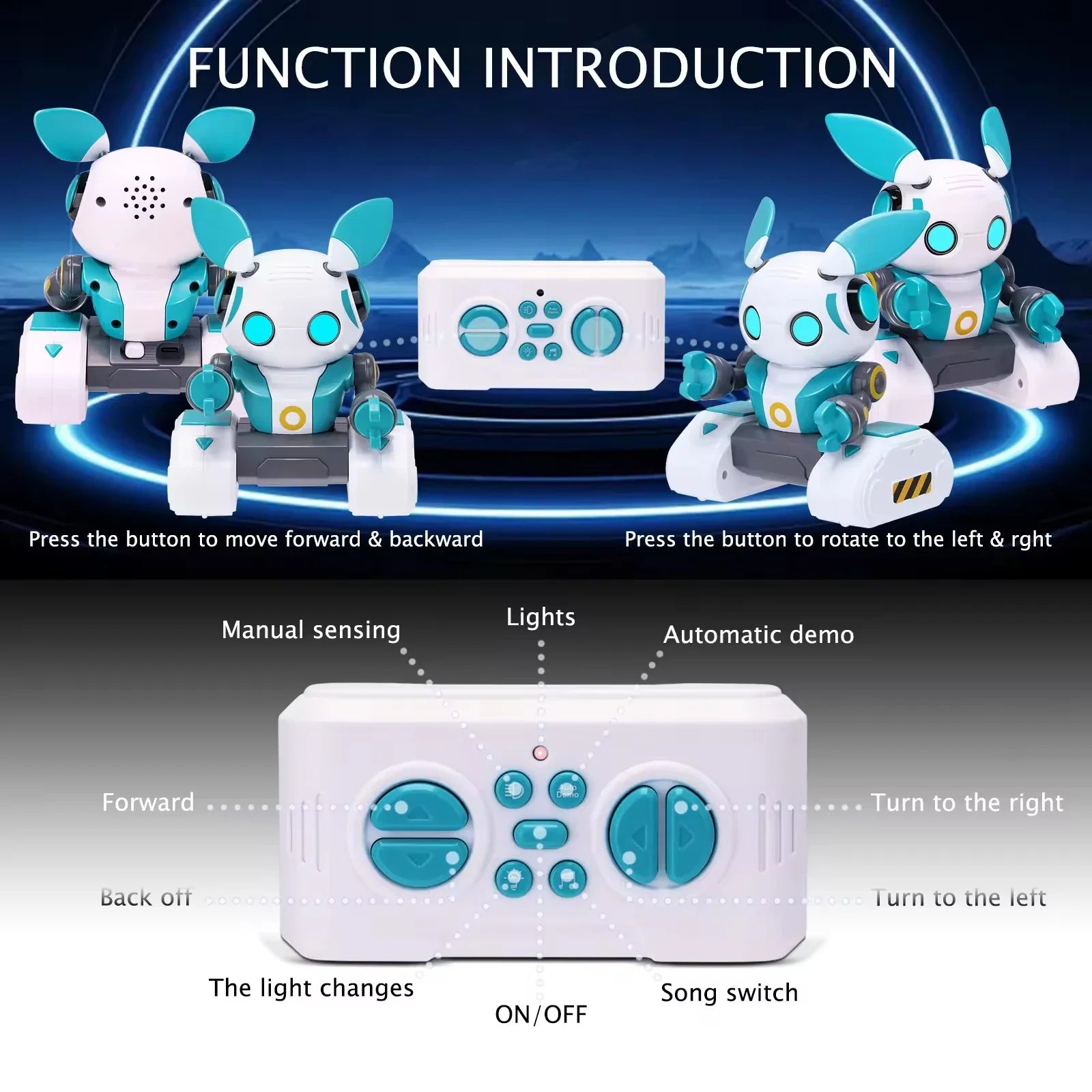 HKM-416147 Smart Remote Control Rabbit Robot Toy with Light and Sound for Kids Ages 5 and Up