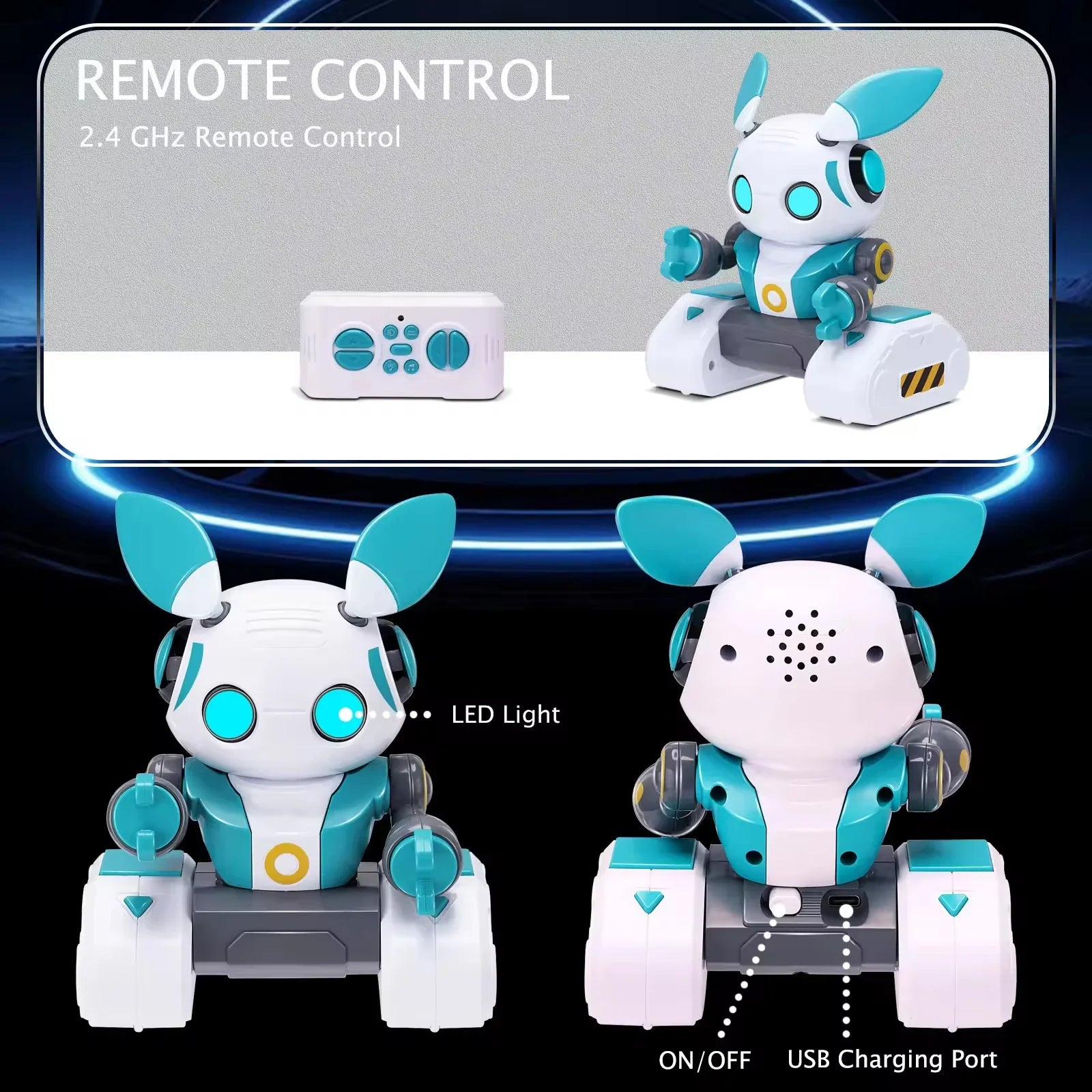 HKM-416147 Smart Remote Control Rabbit Robot Toy with Light and Sound for Kids Ages 5 and Up