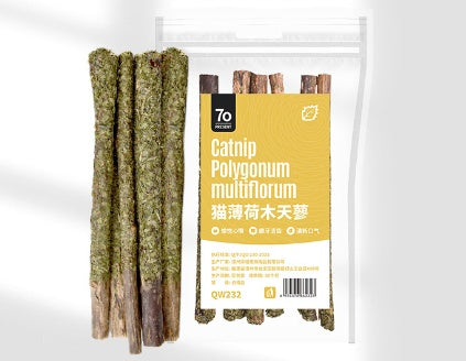 HKM-416339 Wooden Polygonum Molar Stick Cat Toy Tooth Cleaning Kitten Bite-resistant Catnip Teasing Snacks