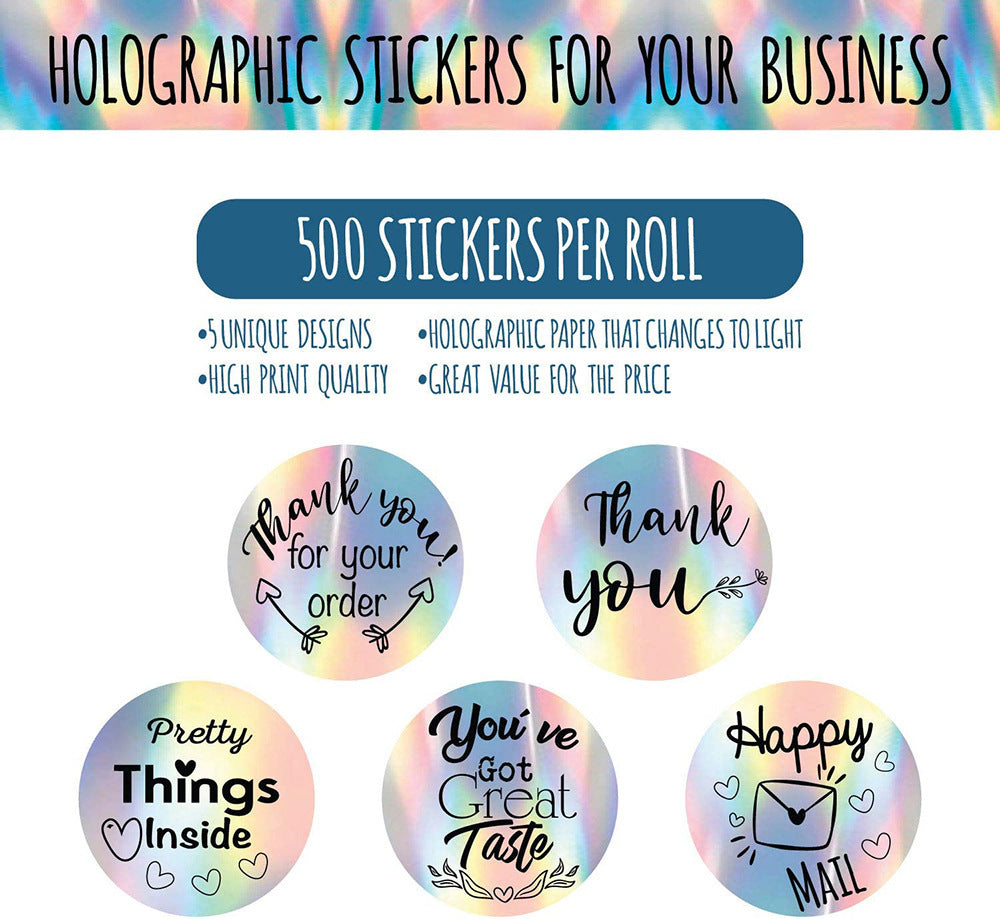 HKM-416595 Rainbow Round Laser Sticker Label - 1 inch (2.5 cm) Paper, Single Pack