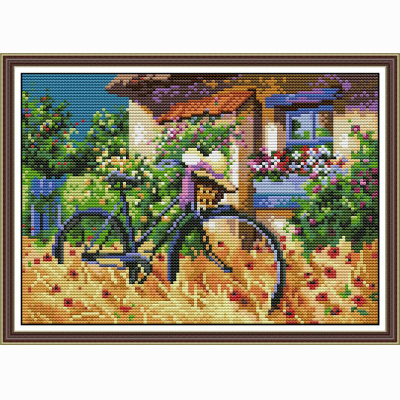 HKM-416723 New Rural Floral Cross Stitch Kit - Modern Simplicity in Eco Cotton & Egyptian Cotton for Living Spaces