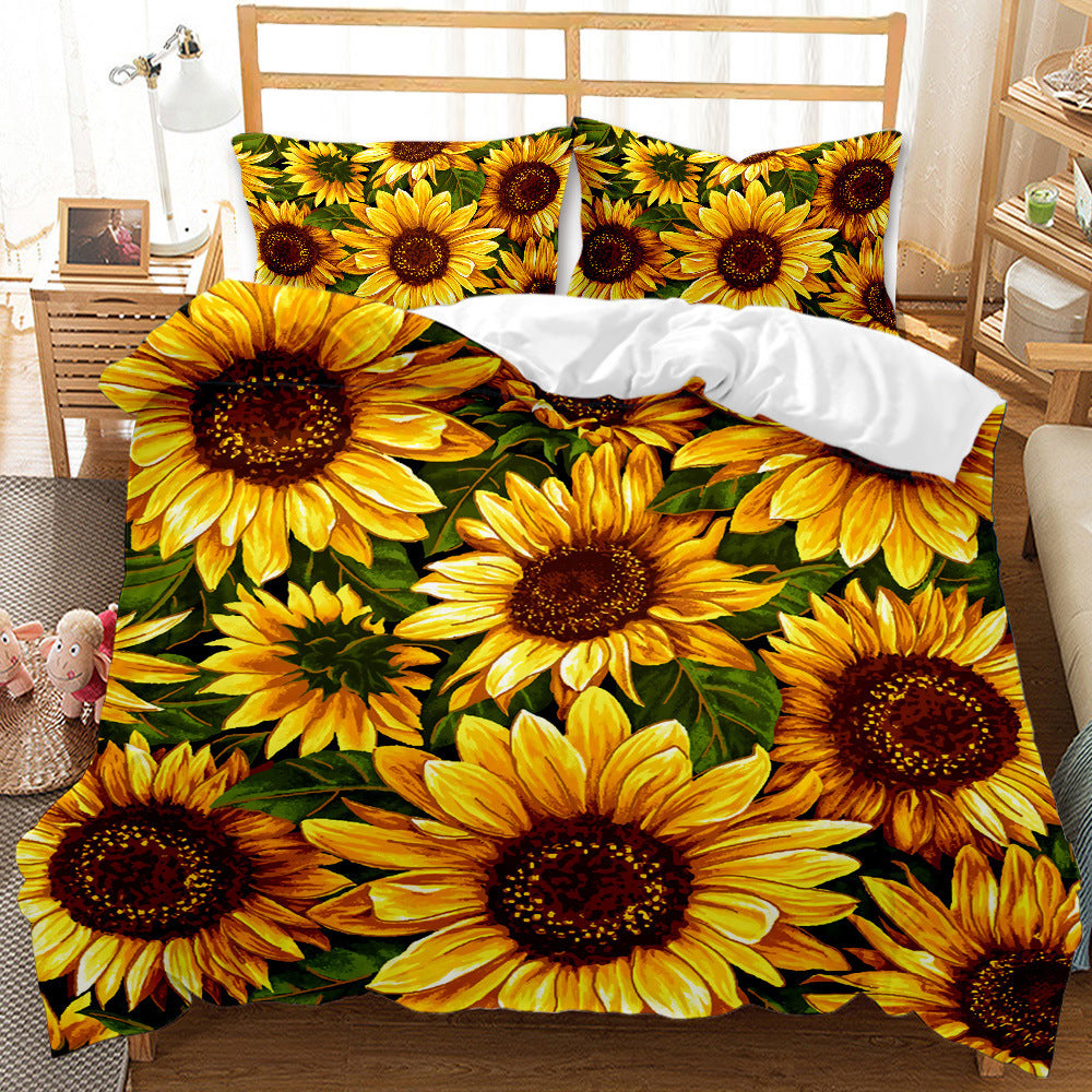 HKM-416723 Sunflower Pattern Modern Quilt Cover Set with Pillowcases in Multiple Sizes