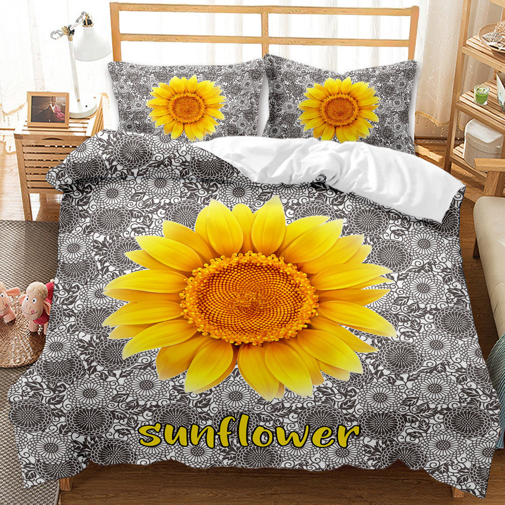 HKM-416723 Sunflower Pattern Modern Quilt Cover Set with Pillowcases in Multiple Sizes