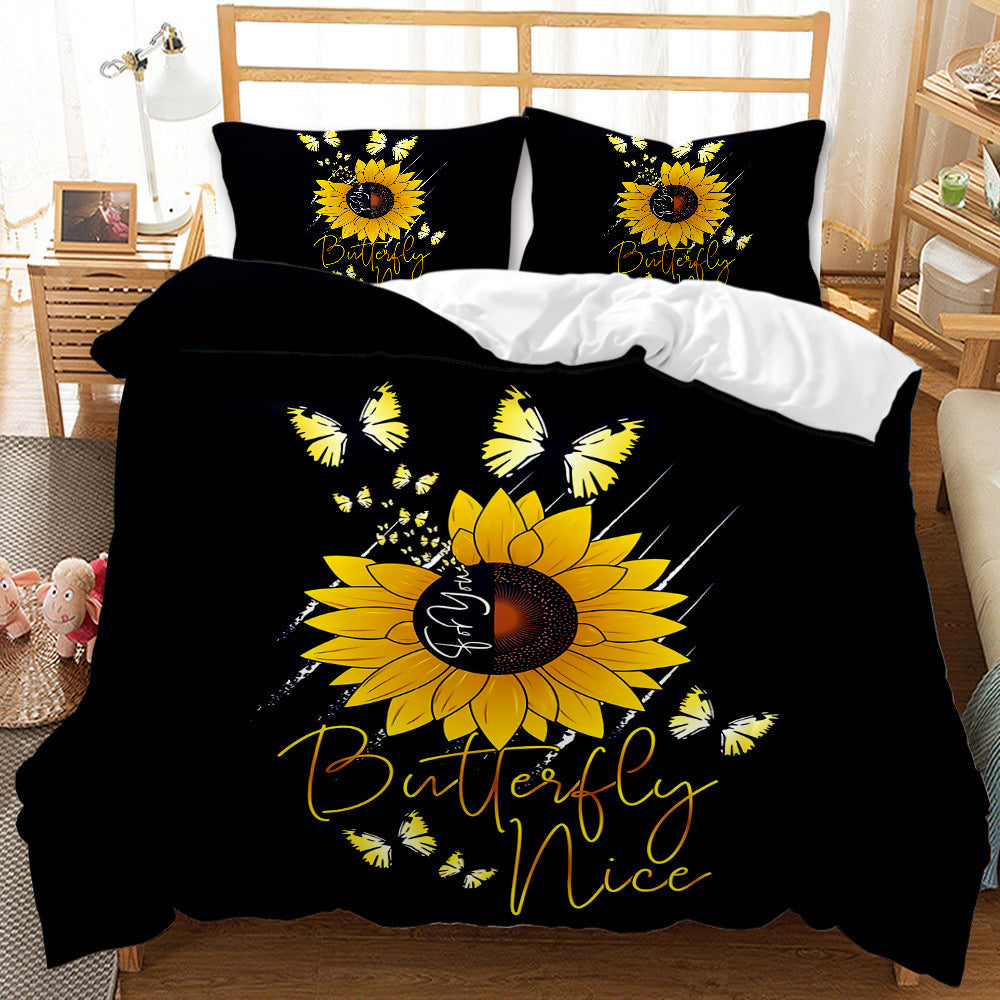 HKM-416723 Sunflower Pattern Modern Quilt Cover Set with Pillowcases in Multiple Sizes