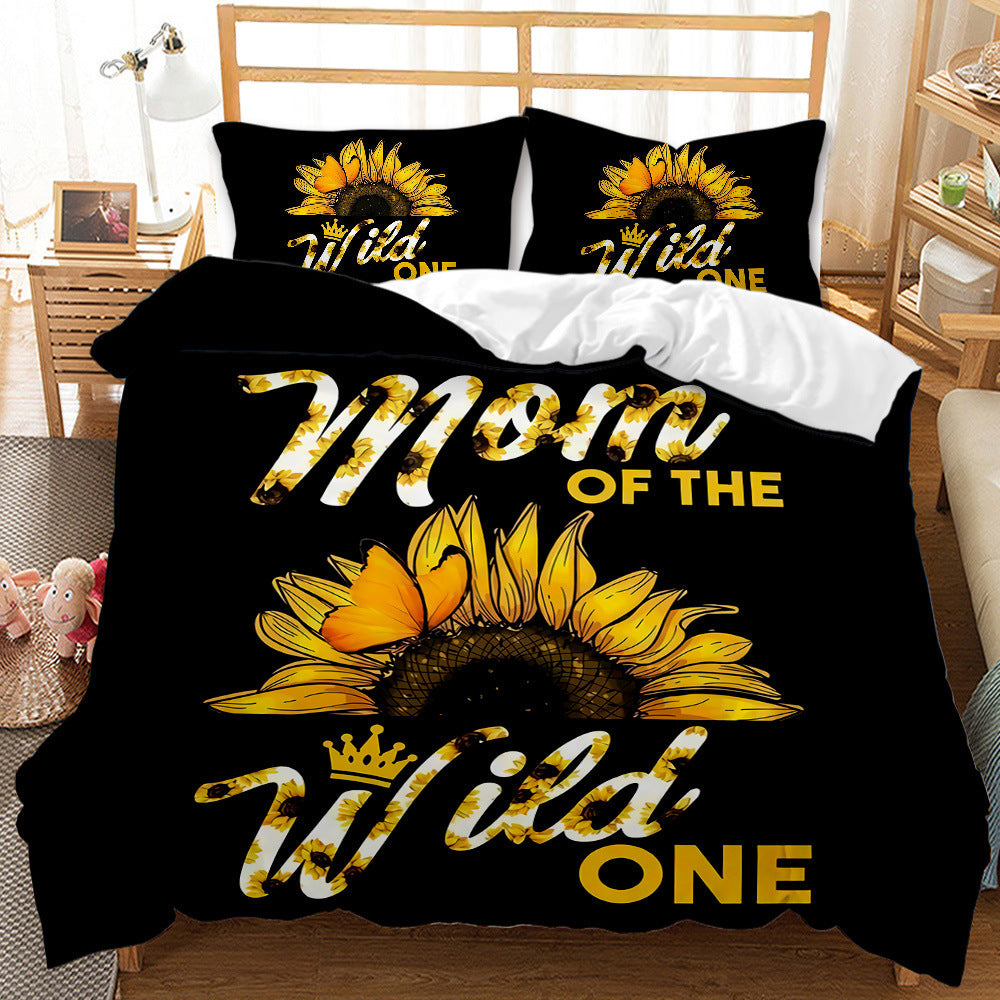 HKM-416723 Sunflower Pattern Modern Quilt Cover Set with Pillowcases in Multiple Sizes