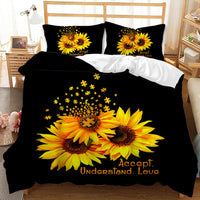 HKM-416723 Sunflower Pattern Modern Quilt Cover Set with Pillowcases in Multiple Sizes