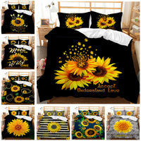 HKM-416723 Sunflower Pattern Modern Quilt Cover Set with Pillowcases in Multiple Sizes