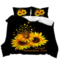 HKM-416723 Sunflower Pattern Modern Quilt Cover Set with Pillowcases in Multiple Sizes