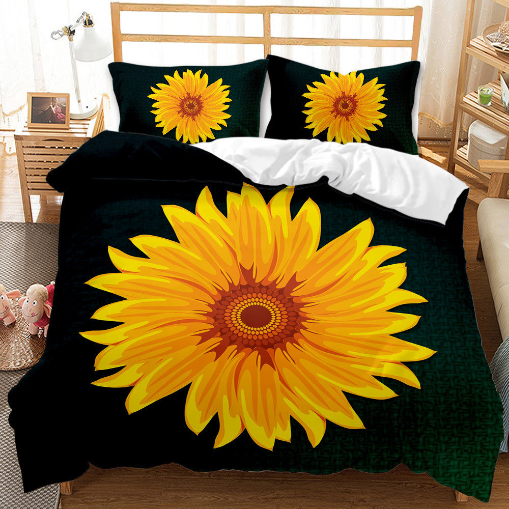 HKM-416723 Sunflower Pattern Modern Quilt Cover Set with Pillowcases in Multiple Sizes