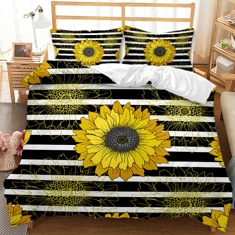 HKM-416723 Sunflower Pattern Modern Quilt Cover Set with Pillowcases in Multiple Sizes