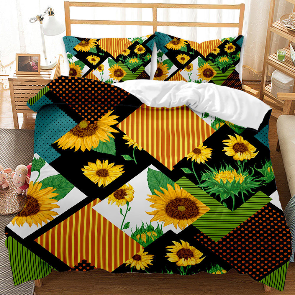 HKM-416723 Sunflower Pattern Modern Quilt Cover Set with Pillowcases in Multiple Sizes