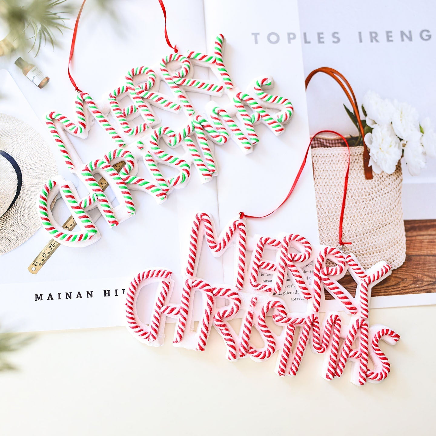HKM-416851 Exquisite Polymer Clay Christmas Tree Ornaments with Merry Christmas Letter Plates
