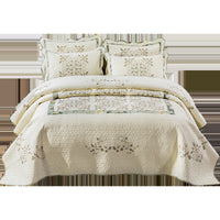 HKM-417043 Floral Embroidered Cotton Bedspread Set, Non-Slip Design, Available in Two Sizes