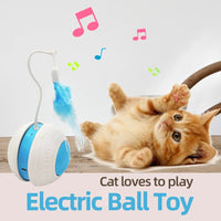 HKM-417171 Interactive Electric Cat Toy Ball with Feather Teaser and Irregular Movement for Engaging Play