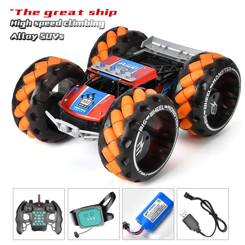 HKM-417299 Big Wheel Drift Remote Control Stunt Car - 2.4G Dual Mode, 6 Channels, Indoor/Outdoor Rock Climbing Buggy