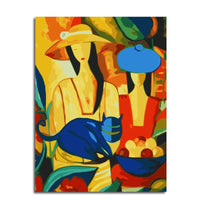 HKM-417555 Abstract Hand-Painted Digital Oil Painting of Woman and Cat on Stretch Frame, 40x50 cm