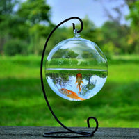 HKM-417555 Mini Hanging Glass Vase with Black or White Bracket - High Borosilicate Glass Fish Tank