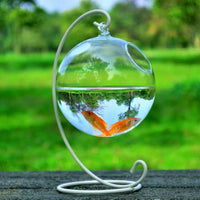 HKM-417555 Mini Hanging Glass Vase with Black or White Bracket - High Borosilicate Glass Fish Tank