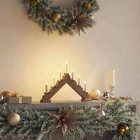 HKM-417683 Elegant Christmas Candle Bridge with 7 Warm White LEDs, Solid Pine Wood, 39.5 cm