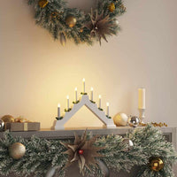 HKM-417683 Elegant Christmas Candle Bridge with 7 Warm White LEDs, Solid Pine Wood, 39.5 cm