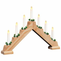 HKM-417683 Elegant Christmas Candle Bridge with 7 Warm White LEDs, Solid Pine Wood, 39.5 cm