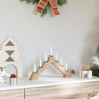 HKM-417683 Elegant Christmas Candle Bridge with 7 Warm White LEDs, Solid Pine Wood, 39.5 cm