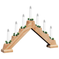 HKM-417683 Elegant Christmas Candle Bridge with 7 Warm White LEDs, Solid Pine Wood, 39.5 cm